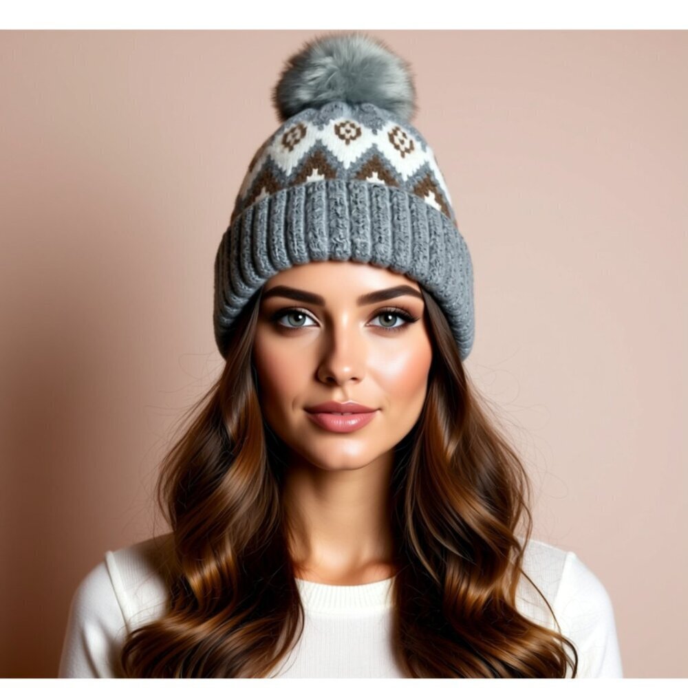 World Market Beanie Pom Pom - One Size - NWOT (Faux Fur) (B36)